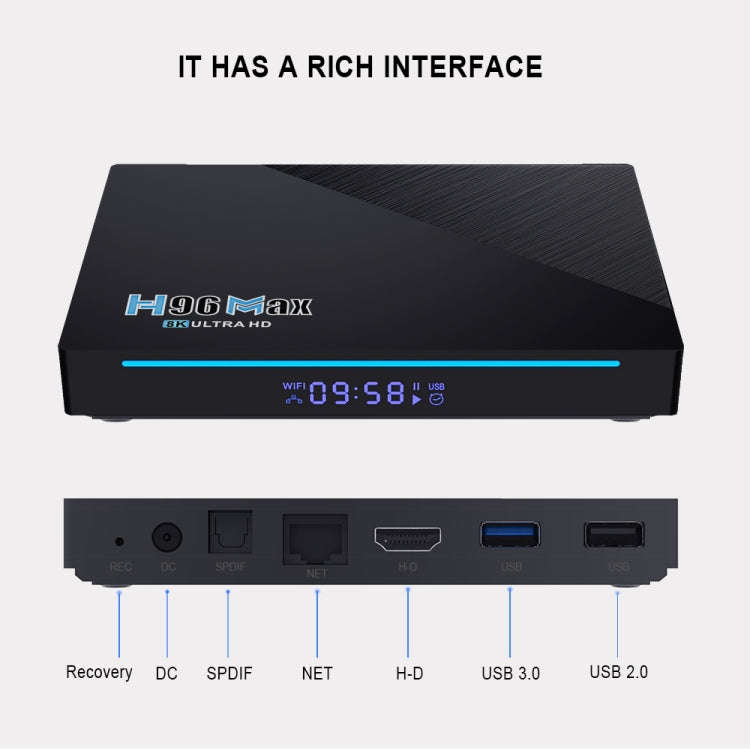 H96 Max 8K Smart TV BOX Android 11.0 Media Player with Remote Control, Quad Core RK3566, RAM: 4GB...