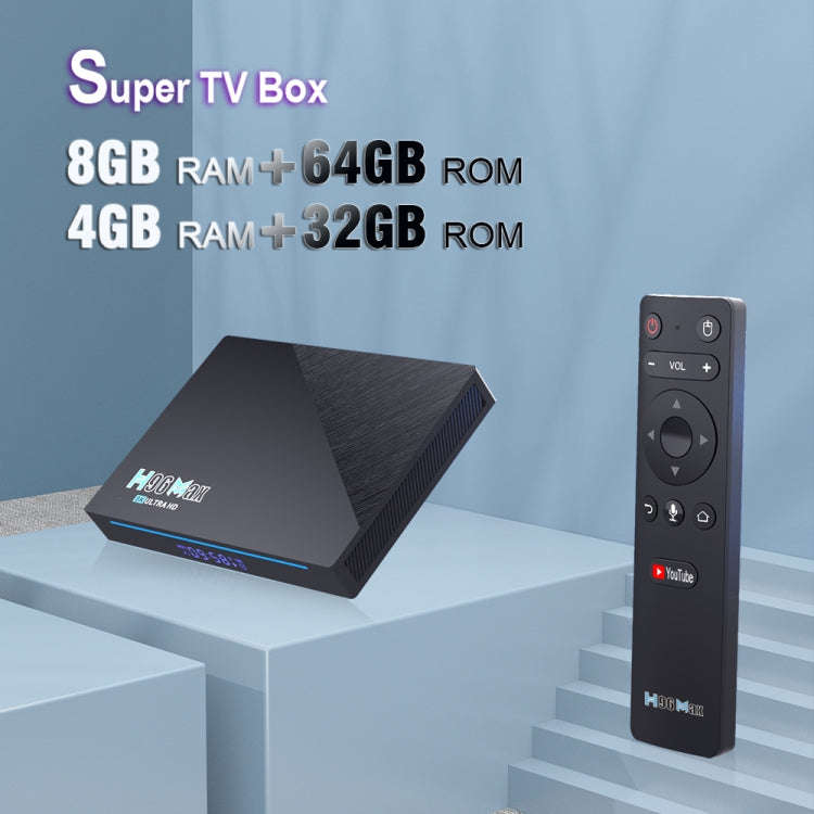 H96 Max 8K Smart TV BOX Android 11.0 Media Player with Remote Control, Quad Core RK3566, RAM: 4GB...