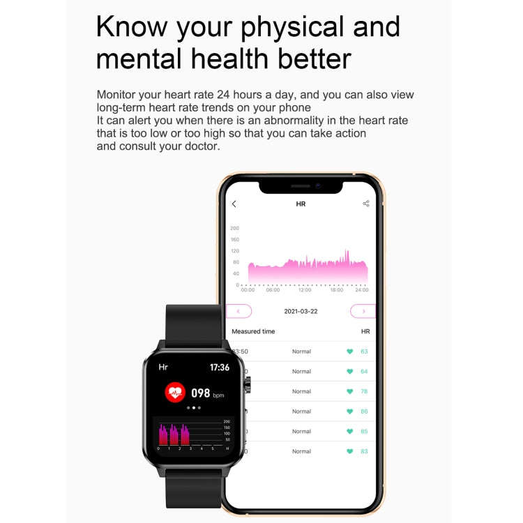 E86 1.7 inch TFT Color Screen IP68 Waterproof Smart Watch, Support Blood Oxygen Monitoring / Body...