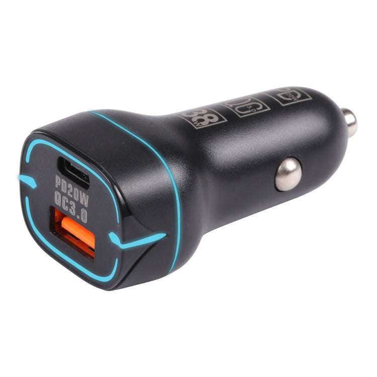 QC USB + USB-C / Type-C Dual Ports Fast Charging Car Charger with Luminous Aperture(Black)