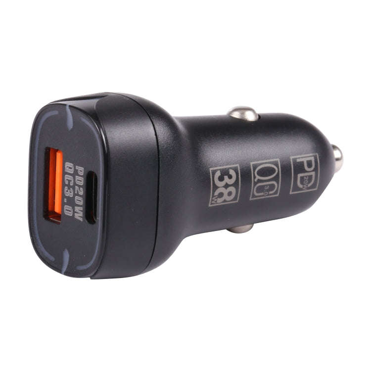 QC USB + USB-C / Type-C Dual Ports Fast Charging Car Charger with Luminous Aperture(Black)