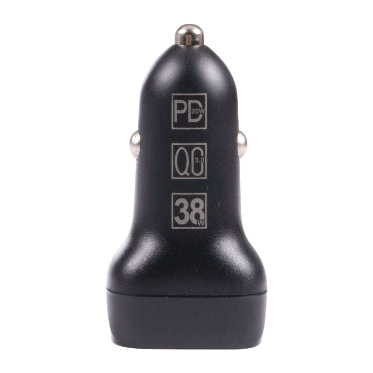 QC USB + USB-C / Type-C Dual Ports Fast Charging Car Charger with Luminous Aperture(Black)
