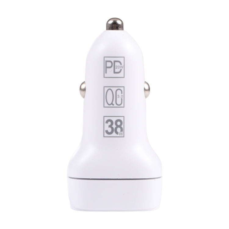 QC USB + USB-C / Type-C Dual Ports Fast Charging Car Charger with Luminous Aperture(White)