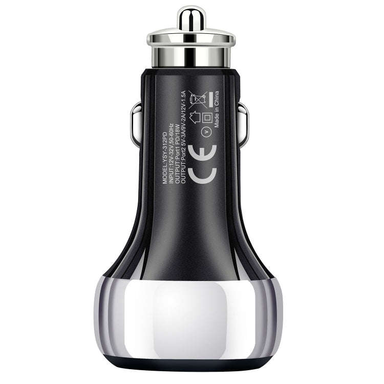 YSY-312PD QC3.0 USB + PD 18W USB-C / Type-C Dual Ports Fast Charging Car Charger(Black)