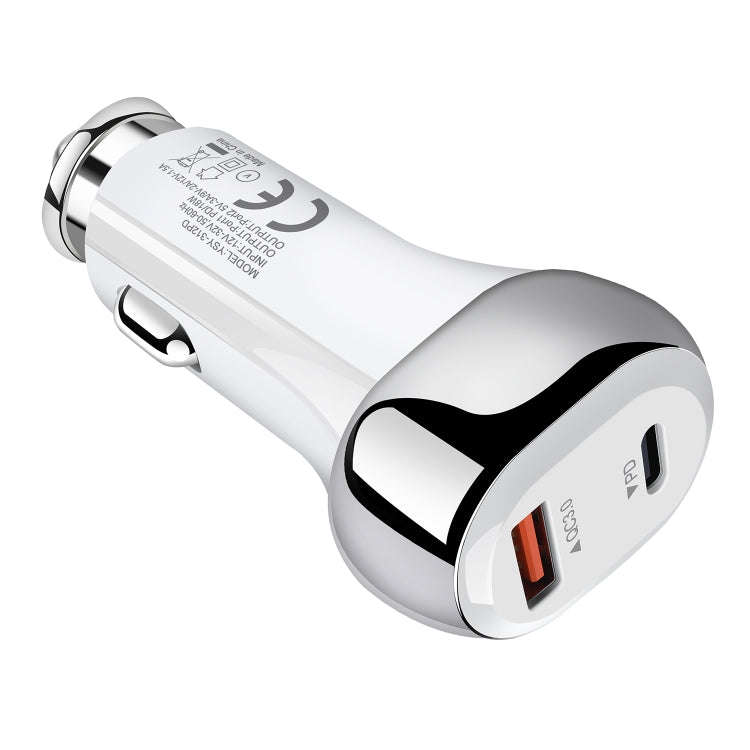 YSY-312PD QC3.0 USB + PD 18W USB-C / Type-C Dual Ports Fast Charging Car Charger(White)