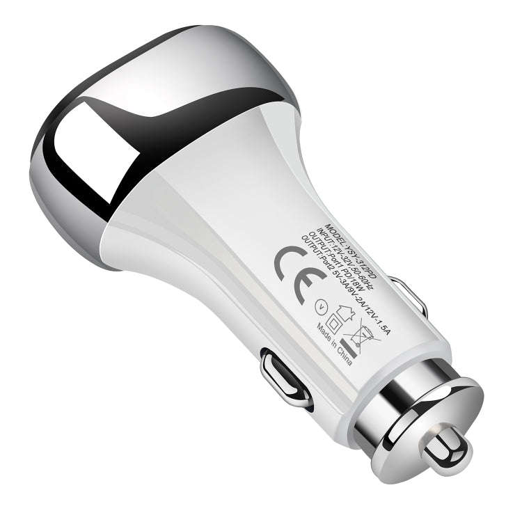 YSY-312PD QC3.0 USB + PD 18W USB-C / Type-C Dual Ports Fast Charging Car Charger(White)