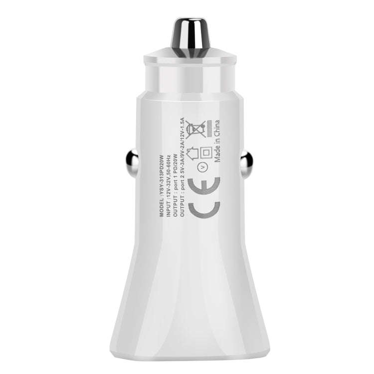 YSY-313PD20W QC3.0 USB + PD 20W USB-C / Type-C Triangle Dual Ports Fast Charging Car Charger(White)
