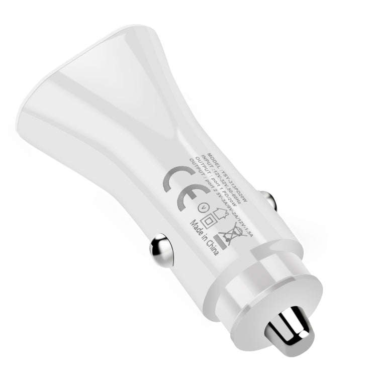 YSY-313PD20W QC3.0 USB + PD 20W USB-C / Type-C Triangle Dual Ports Fast Charging Car Charger(White)