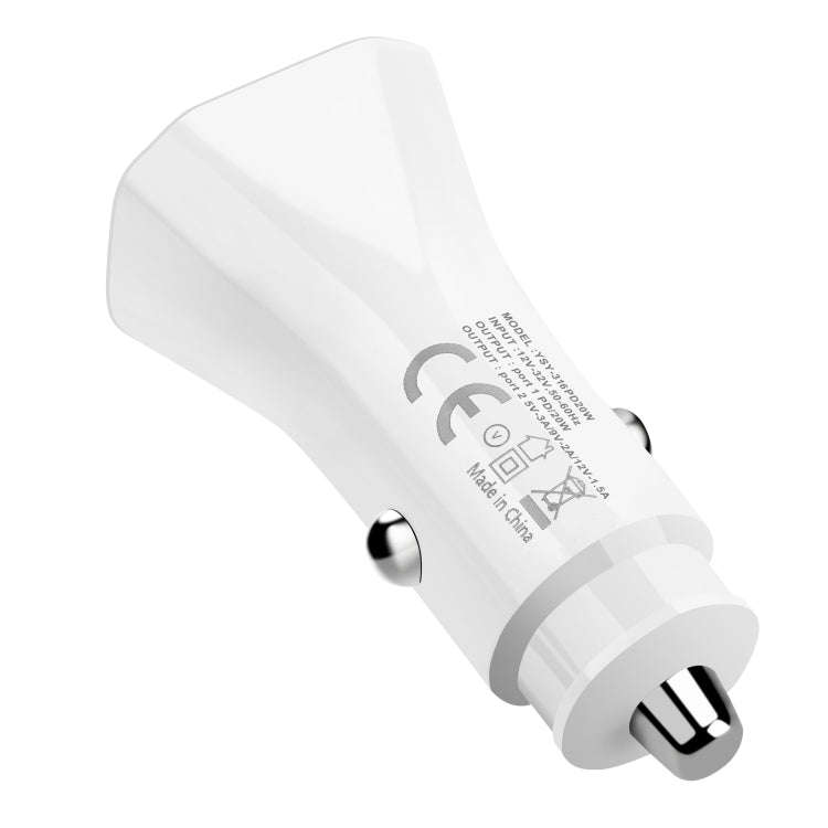 YSY-316PD20W QC3.0 USB + PD 20W USB-C / Type-C Polygon Dual Ports Fast Charging Car Charger(White)