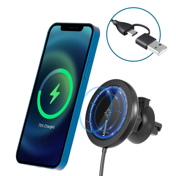 Mriowiz M-2002W 15W 360-degree Rotating MagSafe Magnetic Car Wireless Charger for iPhone 12 Serie...