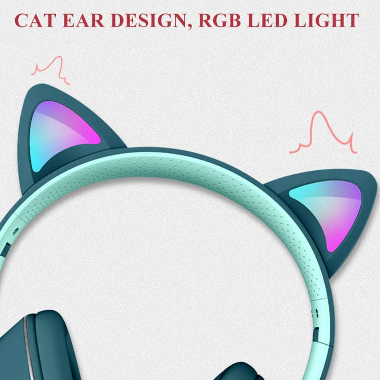 AKZ-022 USB + 3.5mm Port Cat Ear Design Foldable LED Headset with Mic(Black)
