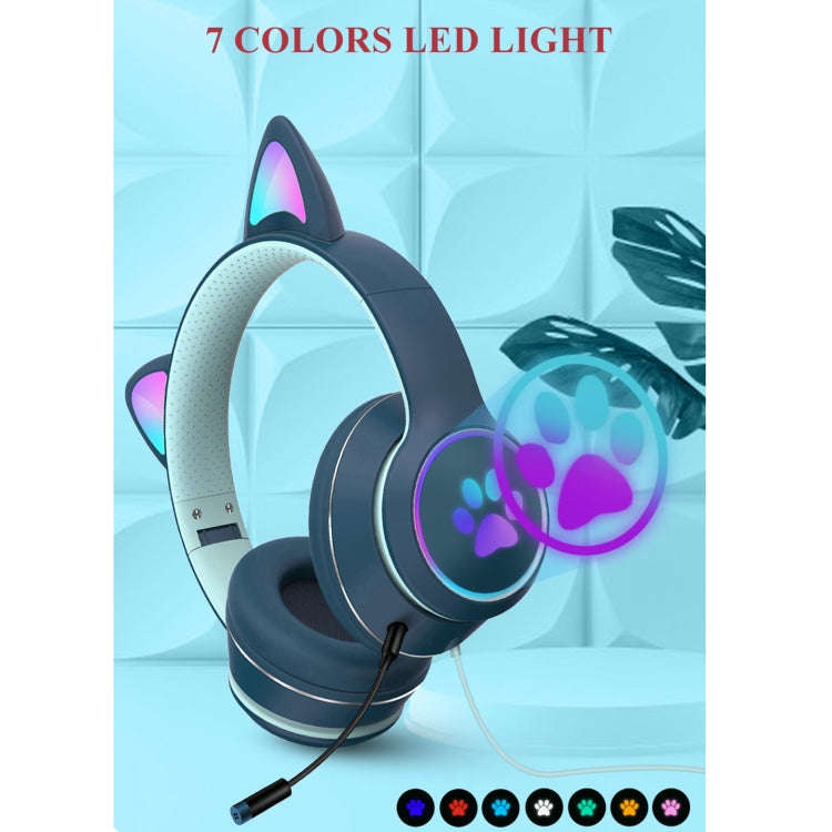 AKZ-022 USB + 3.5mm Port Cat Ear Design Foldable LED Headset with Mic(Black)