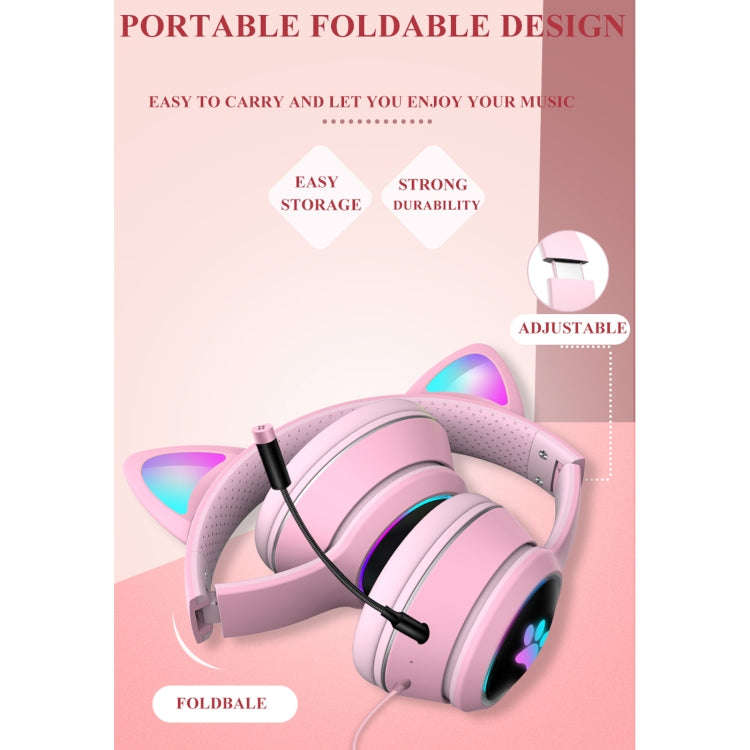 AKZ-022 USB + 3.5mm Port Cat Ear Design Foldable LED Headset with Mic(Black)