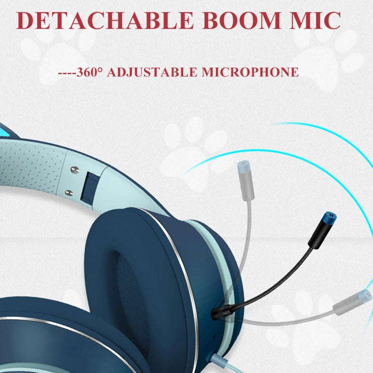 AKZ-022 USB + 3.5mm Port Cat Ear Design Foldable LED Headset with Mic(Black)