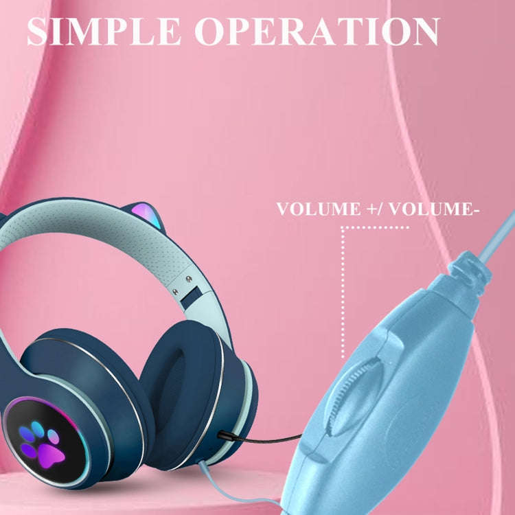 AKZ-022 USB + 3.5mm Port Cat Ear Design Foldable LED Headset with Mic(Black)