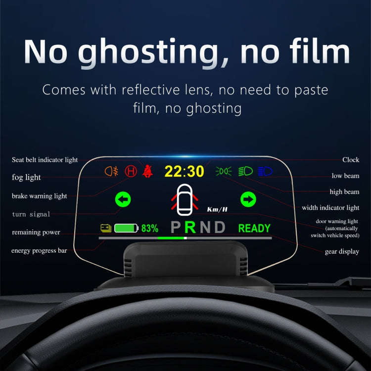 T1 5.1 inch Car HUD Head-up Display Overspeed Alarm / Remaining Battery Percentage Display for Te...