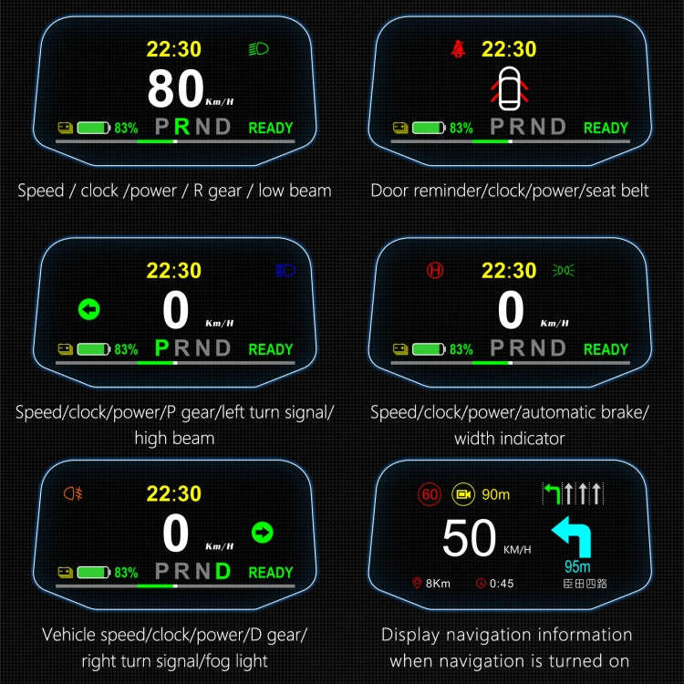 T1 5.1 inch Car HUD Head-up Display Overspeed Alarm / Remaining Battery Percentage Display for Te...