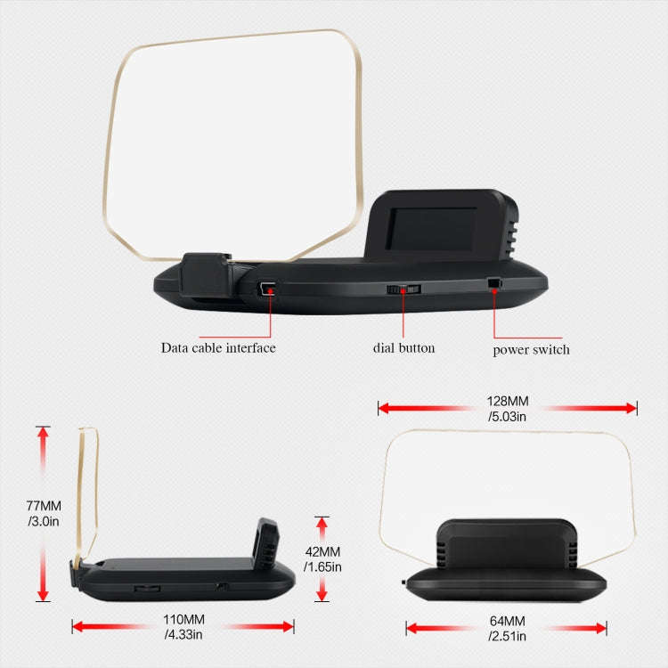 T1 5.1 inch Car HUD Head-up Display Overspeed Alarm / Remaining Battery Percentage Display for Te...