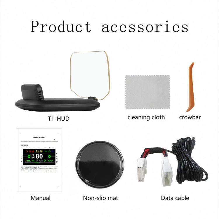 T1 5.1 inch Car HUD Head-up Display Overspeed Alarm / Remaining Battery Percentage Display for Te...