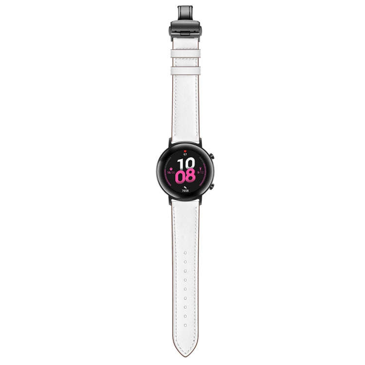 20mm Universal Butterfly Buckle Leather Watch Band, Style:Black Buckle(White)