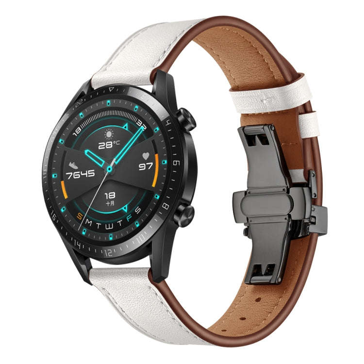 20mm Universal Butterfly Buckle Leather Watch Band, Style:Black Buckle(White)