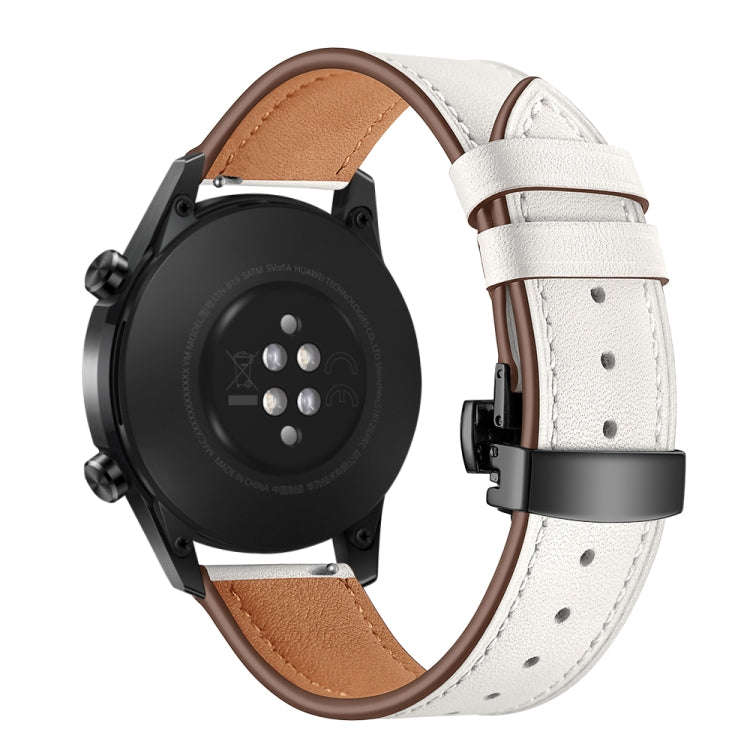 20mm Universal Butterfly Buckle Leather Watch Band, Style:Black Buckle(White)