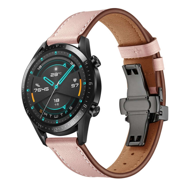 20mm Universal Butterfly Buckle Leather Watch Band, Style:Black Buckle(Pink)