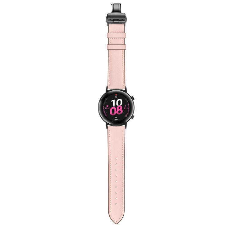 20mm Universal Butterfly Buckle Leather Watch Band, Style:Black Buckle(Pink)