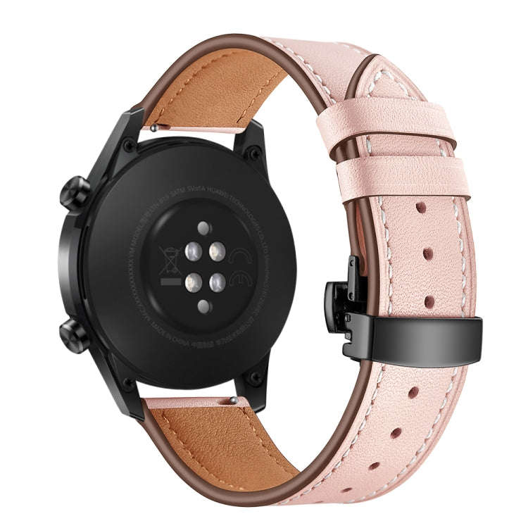 20mm Universal Butterfly Buckle Leather Watch Band, Style:Black Buckle(Pink)