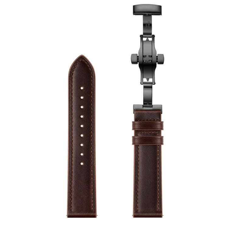 20mm Universal Butterfly Buckle Leather Watch Band, Style:Black Buckle(Dark Brown)