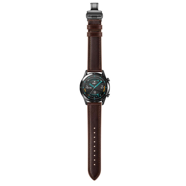 20mm Universal Butterfly Buckle Leather Watch Band, Style:Black Buckle(Dark Brown)