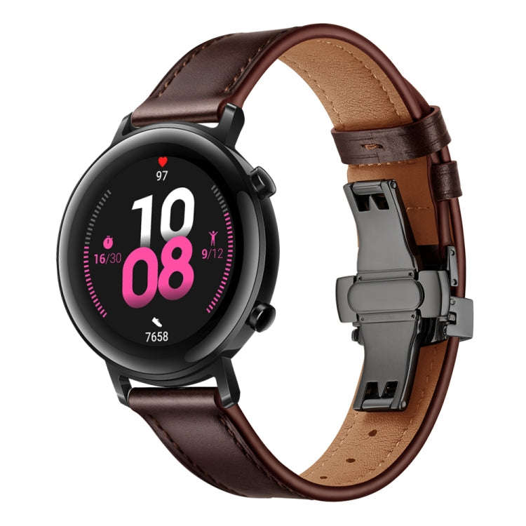 20mm Universal Butterfly Buckle Leather Watch Band, Style:Black Buckle(Dark Brown)