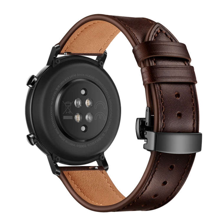 20mm Universal Butterfly Buckle Leather Watch Band, Style:Black Buckle(Dark Brown)