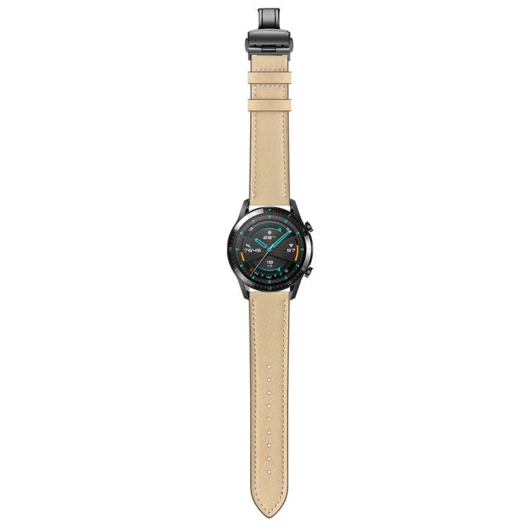 20mm Universal Butterfly Buckle Leather Watch Band, Style:Black Buckle(Apricot)