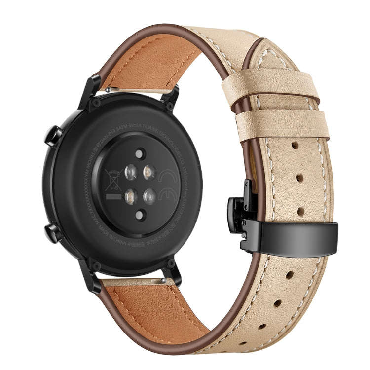 20mm Universal Butterfly Buckle Leather Watch Band, Style:Black Buckle(Apricot)