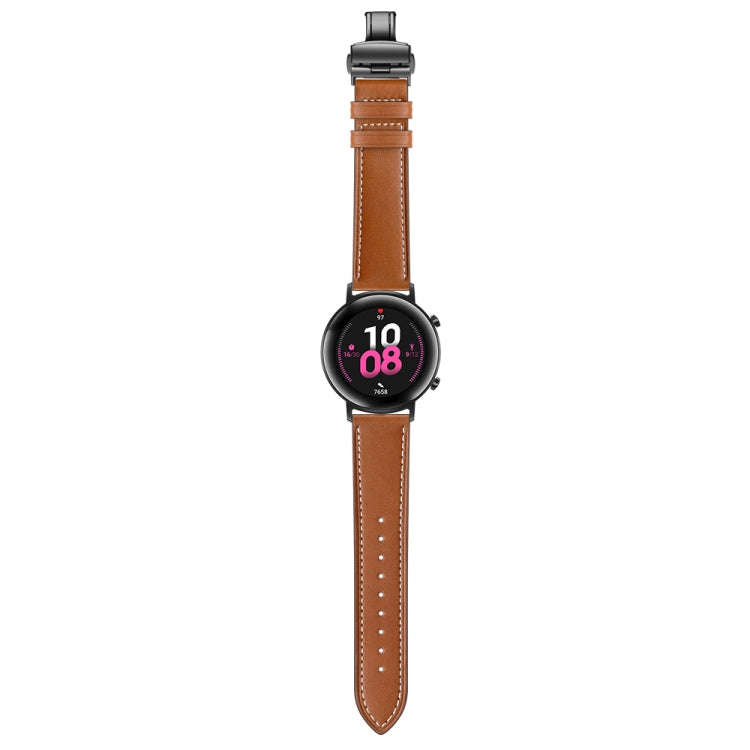 20mm Universal Butterfly Buckle Leather Watch Band, Style:Black Buckle(Brown)
