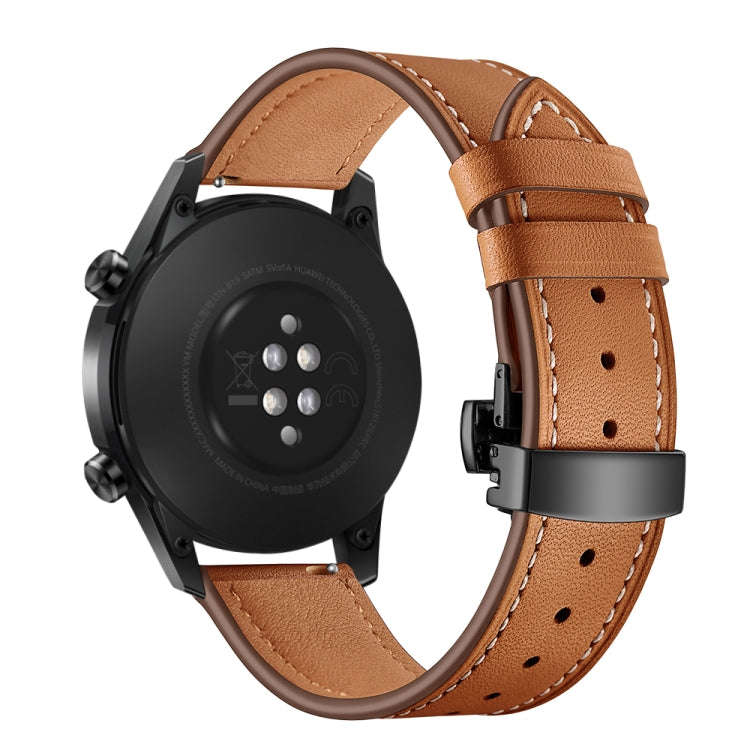 20mm Universal Butterfly Buckle Leather Watch Band, Style:Black Buckle(Brown)