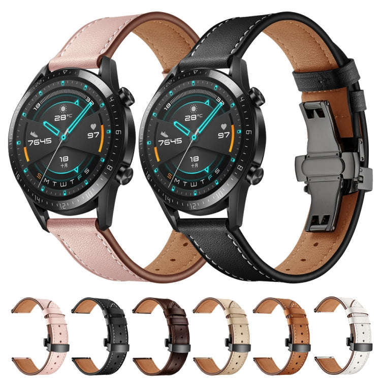 20mm Universal Butterfly Buckle Leather Watch Band, Style:Black Buckle(Pink)