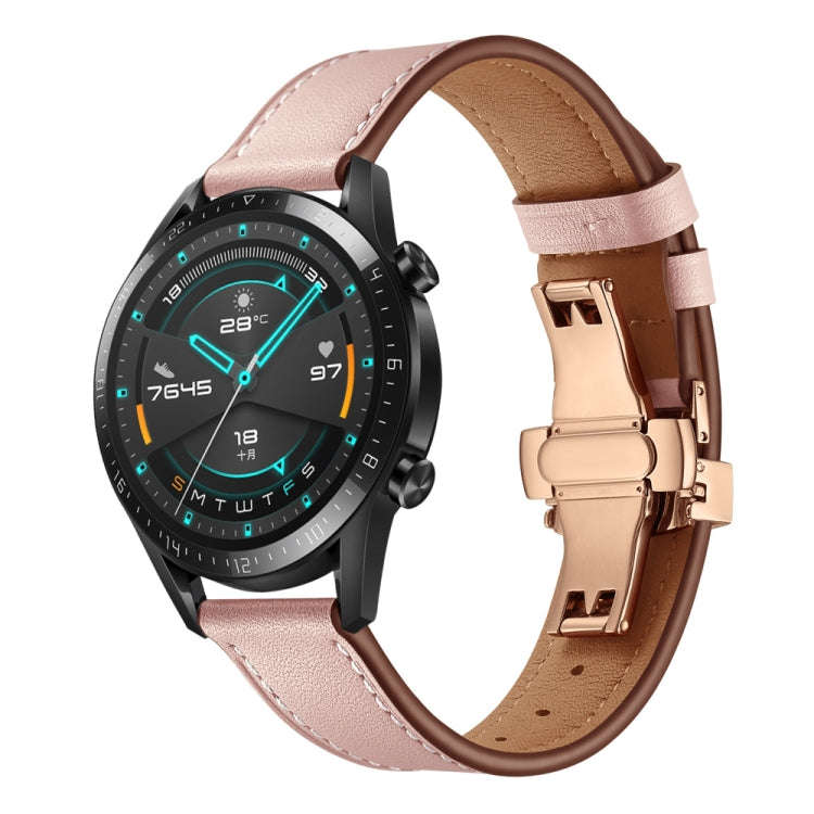 20mm Universal Butterfly Buckle Leather Watch Band, Style:Rose Gold Buckle(Pink)