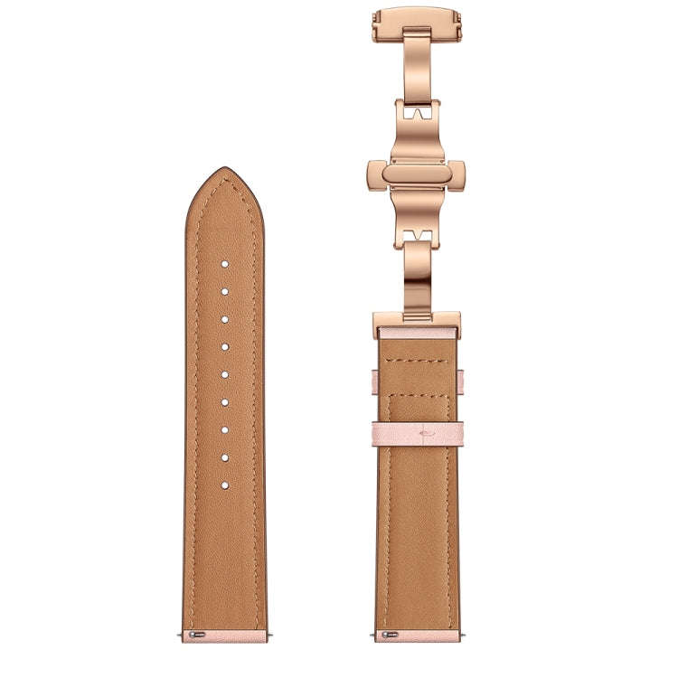20mm Universal Butterfly Buckle Leather Watch Band, Style:Rose Gold Buckle(Pink)
