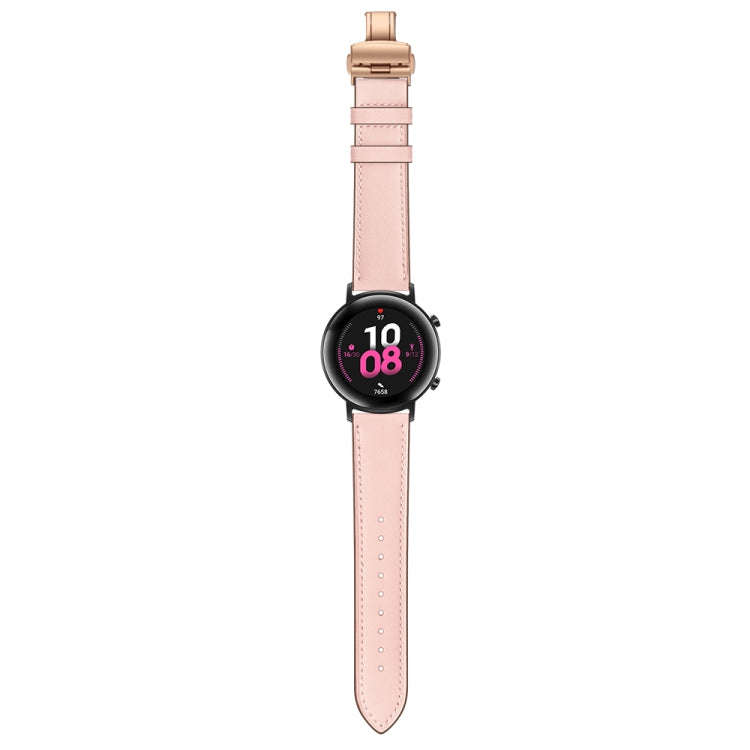 20mm Universal Butterfly Buckle Leather Watch Band, Style:Rose Gold Buckle(Pink)