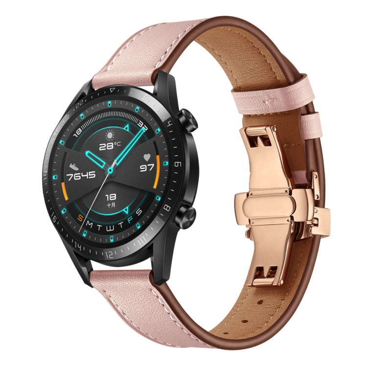 20mm Universal Butterfly Buckle Leather Watch Band, Style:Rose Gold Buckle(Pink)