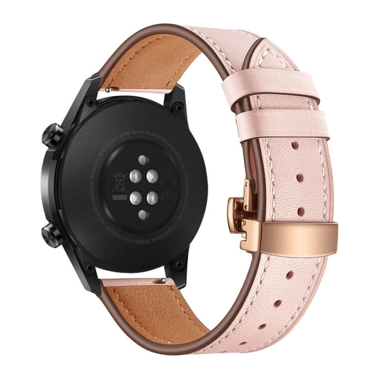 20mm Universal Butterfly Buckle Leather Watch Band, Style:Rose Gold Buckle(Pink)