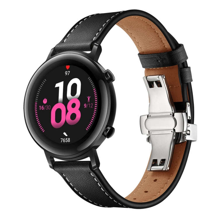 20mm Universal Butterfly Buckle Leather Watch Band, Style:Rose Gold Buckle(Black)