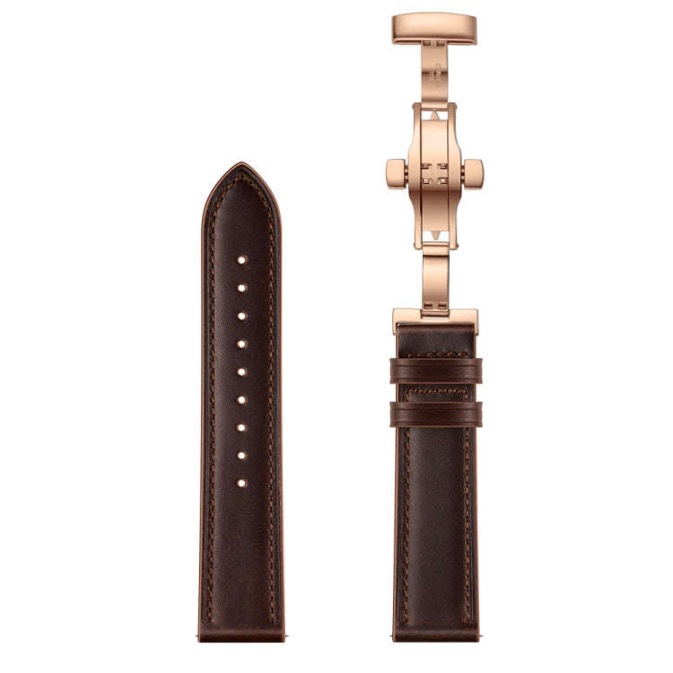 20mm Universal Butterfly Buckle Leather Watch Band, Style:Rose Gold Buckle(Dark Brown)