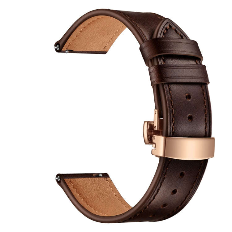 20mm Universal Butterfly Buckle Leather Watch Band, Style:Rose Gold Buckle(Dark Brown)