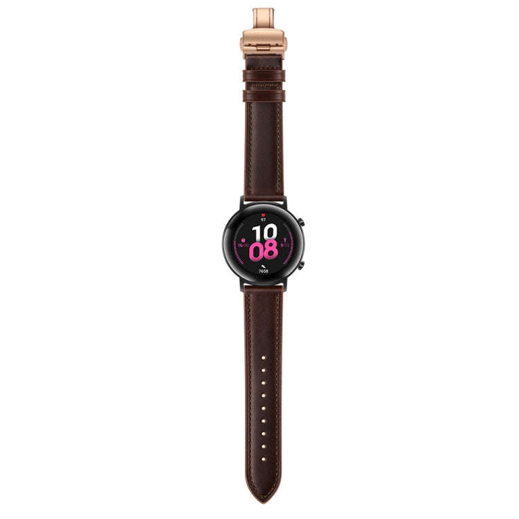 20mm Universal Butterfly Buckle Leather Watch Band, Style:Rose Gold Buckle(Dark Brown)