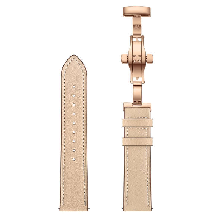 20mm Universal Butterfly Buckle Leather Watch Band, Style:Rose Gold Buckle(Apricot)