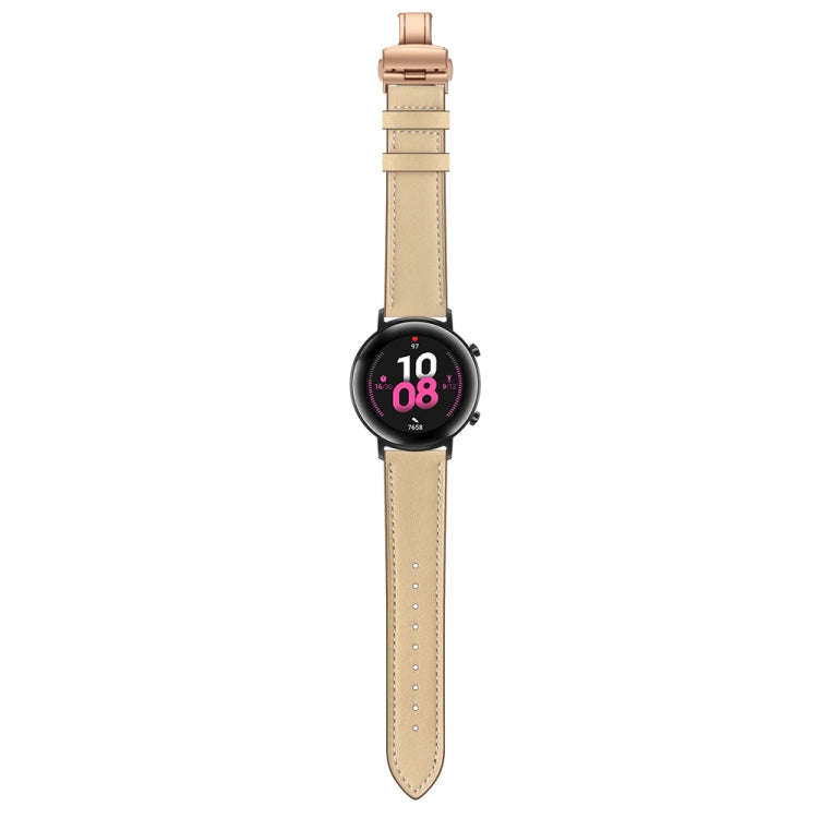 20mm Universal Butterfly Buckle Leather Watch Band, Style:Rose Gold Buckle(Apricot)