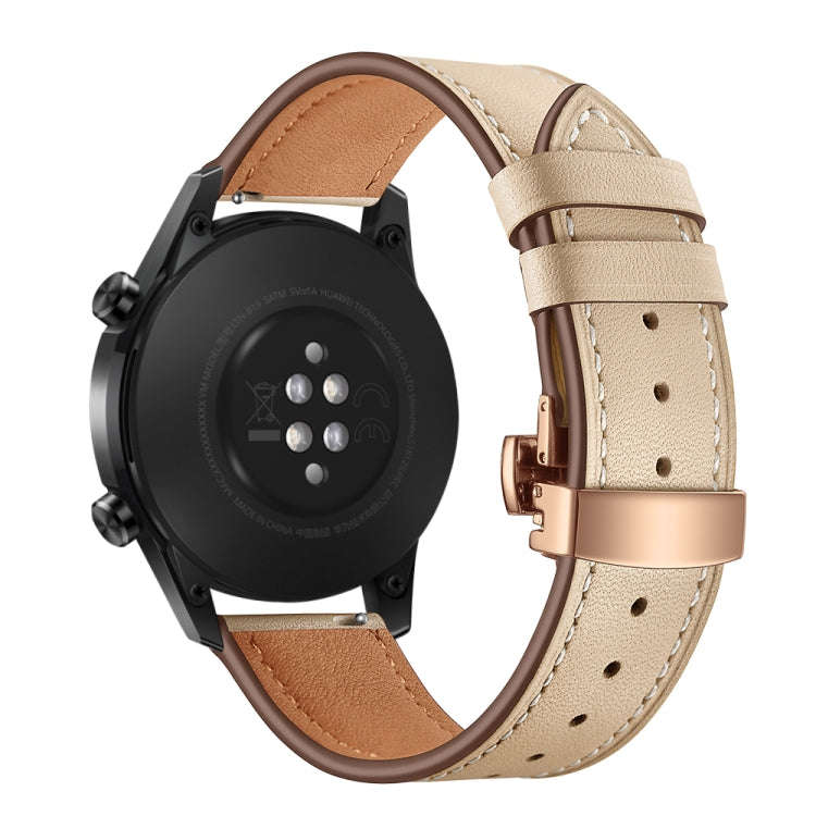 20mm Universal Butterfly Buckle Leather Watch Band, Style:Rose Gold Buckle(Apricot)